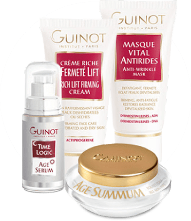 Assortiment de produits de soins Guinot pour le visage : crèmes, sérum, masque à Lucé près de Chartres en Eure-et-Loir 28